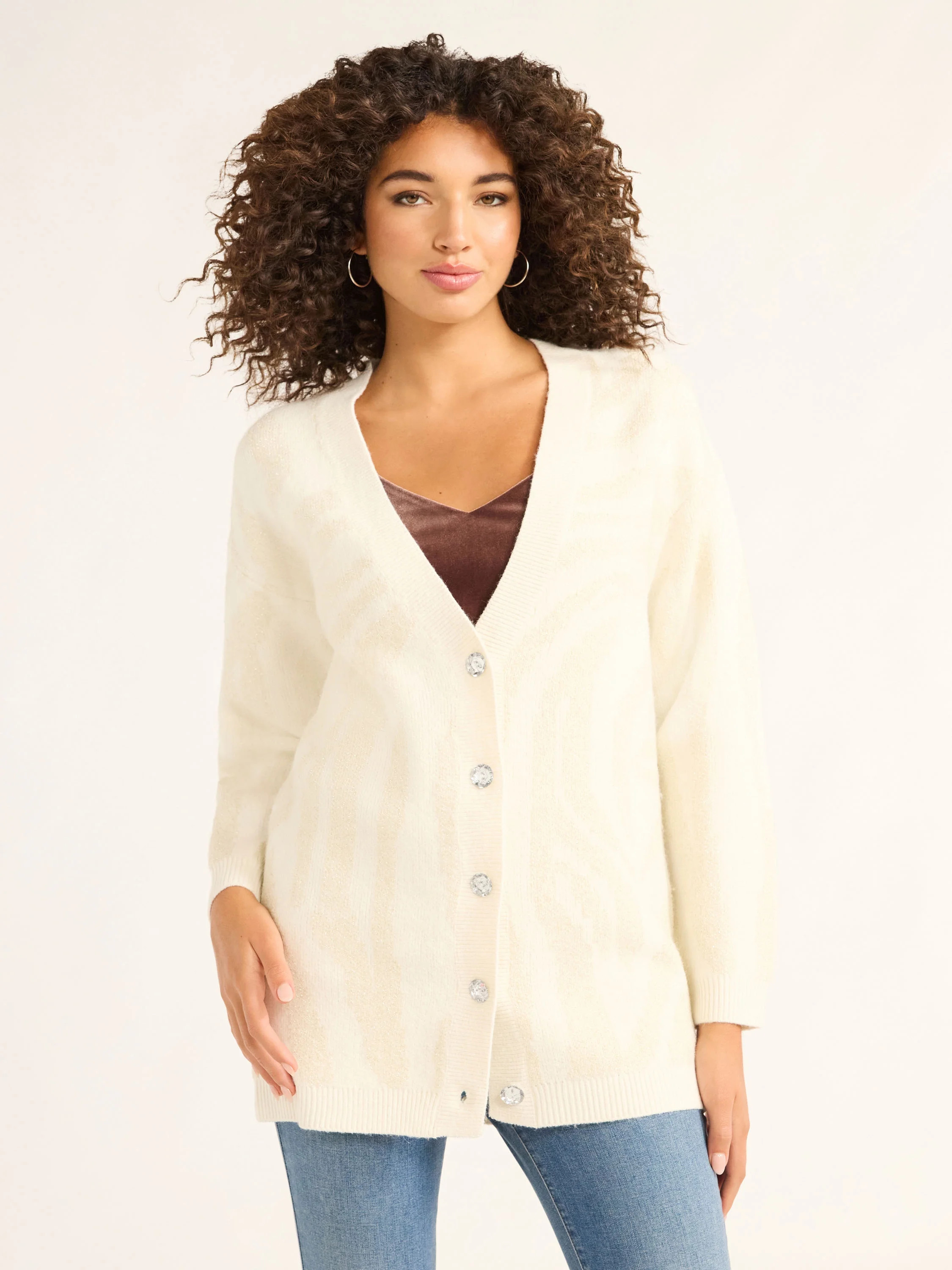 Sofia Jeans Women's Animal Print Lurex Boyfriend Cardigan, Lightweight, Sizes XS-XXL | Walmart (US)