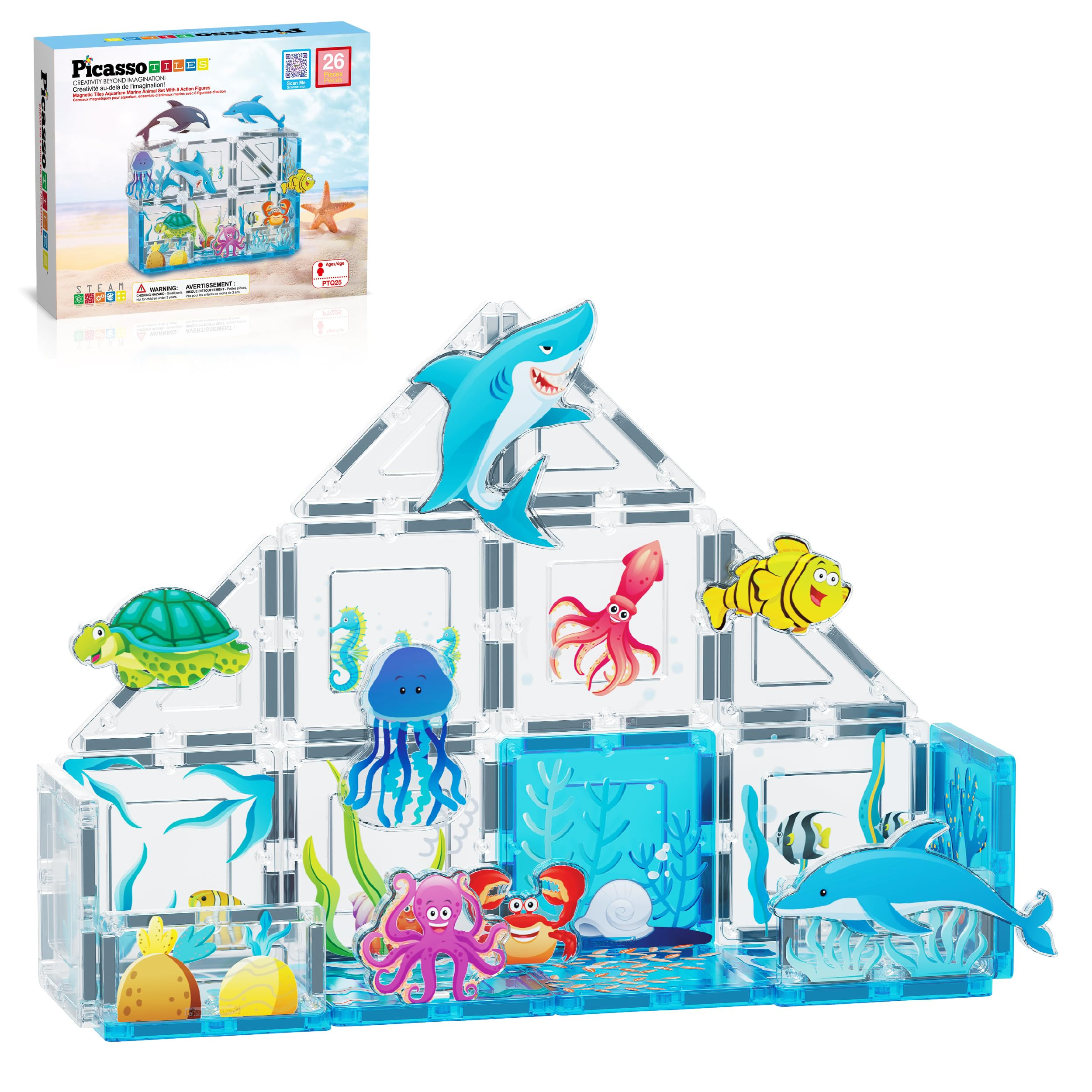 PicassoTiles 26pcs Magnetic Tiles Magnet Tile Building Blocks Marine Animal World Themed Set with... | Amazon (US)