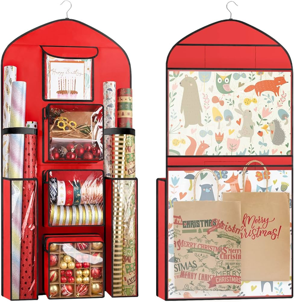 Hanging Gift Wrapping Paper Storage, Extra Large Double-Sided Christmas Wrap Bag Container, Oxfor... | Amazon (US)