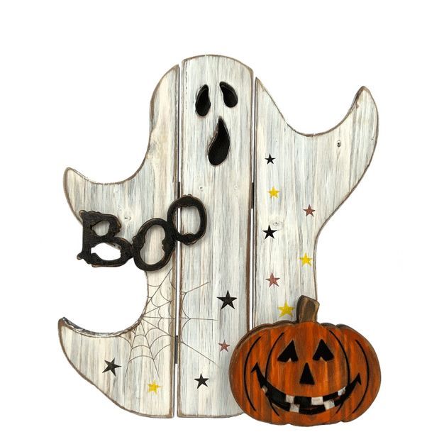 Northlight 13" Ghost with Jack-O-Lantern Wooden Halloween Boo Sign | Target