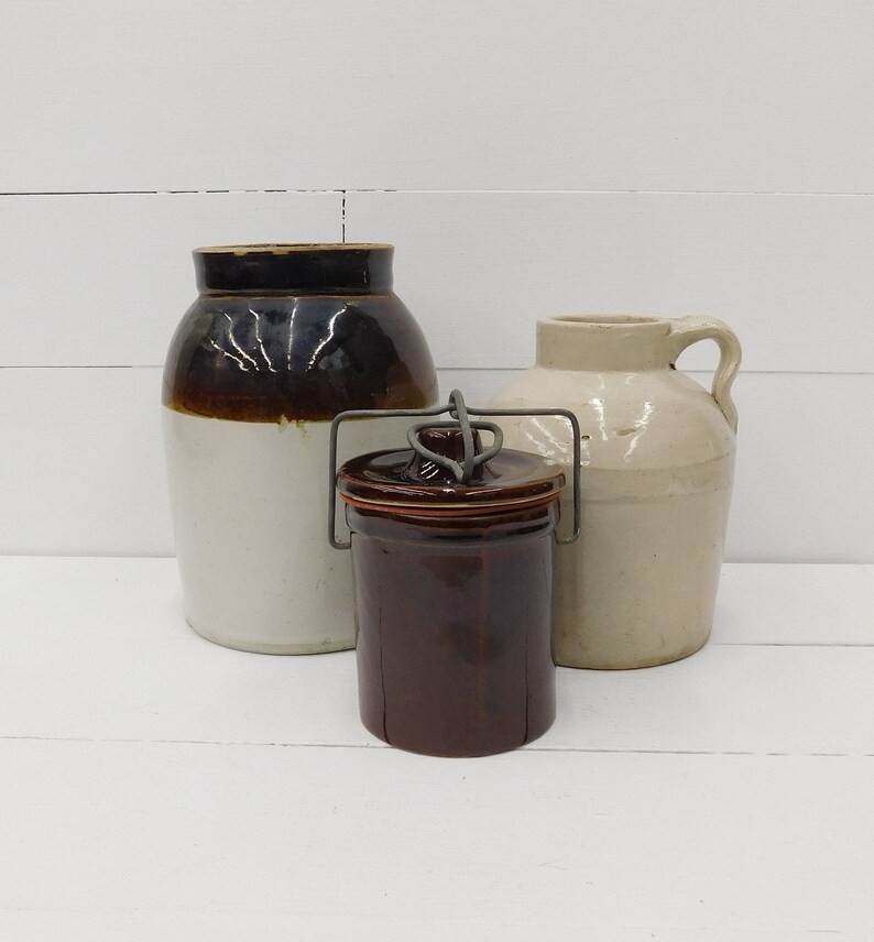 Vintage Two Tone Stoneware Crock - Farmhouse Kitchen - Stoneware Crock - Farmhouse - Brown Crock | Etsy (US)