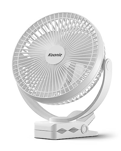 Koonie Portable Clip on Fan, 8-Inch 10000mAh USB Rechargeable Battery Operated, 4 Speeds, Strong Airflow, Sturdy Clamp for Office Desk Golf Car Outdoor Travel Camping Tent Gym Treadmill | Amazon (US)