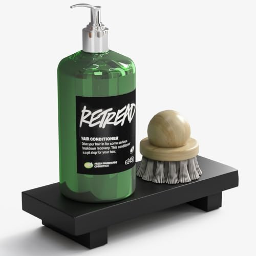 Wood Pedestal Stand Risers - 8.7'' x 3.5'' Small Wooden Riser Soap Stand for Table, Countertop, Sink, Kitchen, Bathroom Counter Decor - Footed Tray for Candle, Plant, Bottles - Totally Black | Amazon (US)