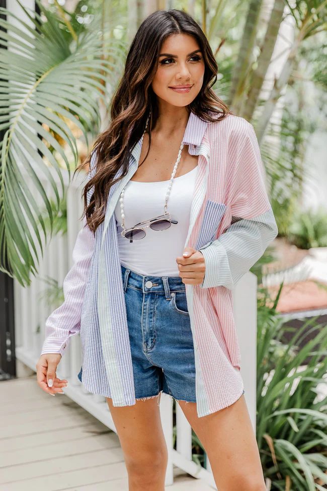 A Path Of Chance Multi Striped Button Front Shirt | Pink Lily