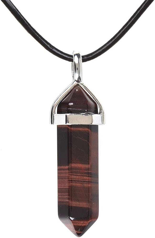 Justinstones Natural Gemstone Hexagonal Pointed Reiki Chakra Pendant Genuine Leather Necklace 18" | Amazon (US)