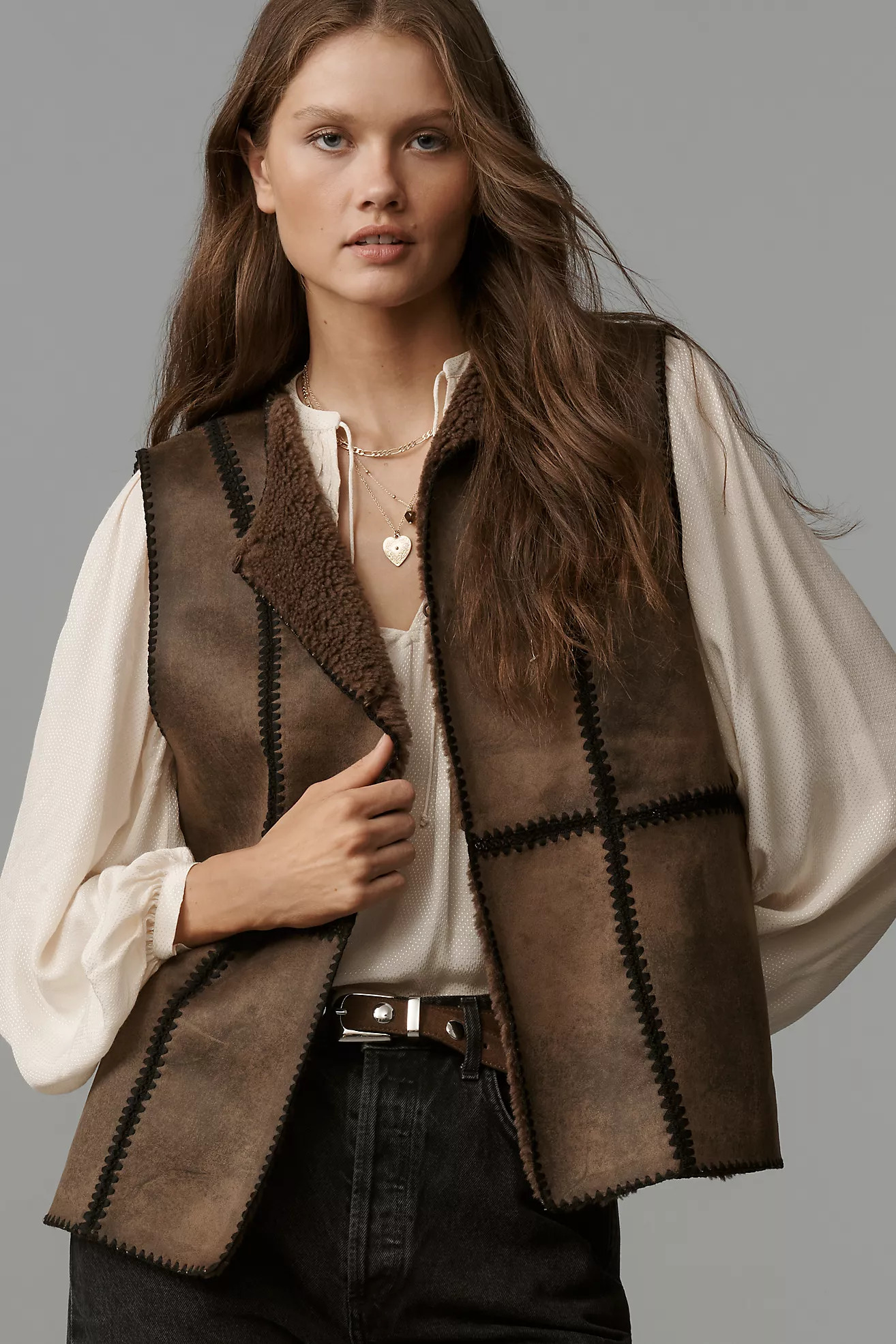 By Anthropologie Stitched Sherpa Fleece Vest | Anthropologie (US)