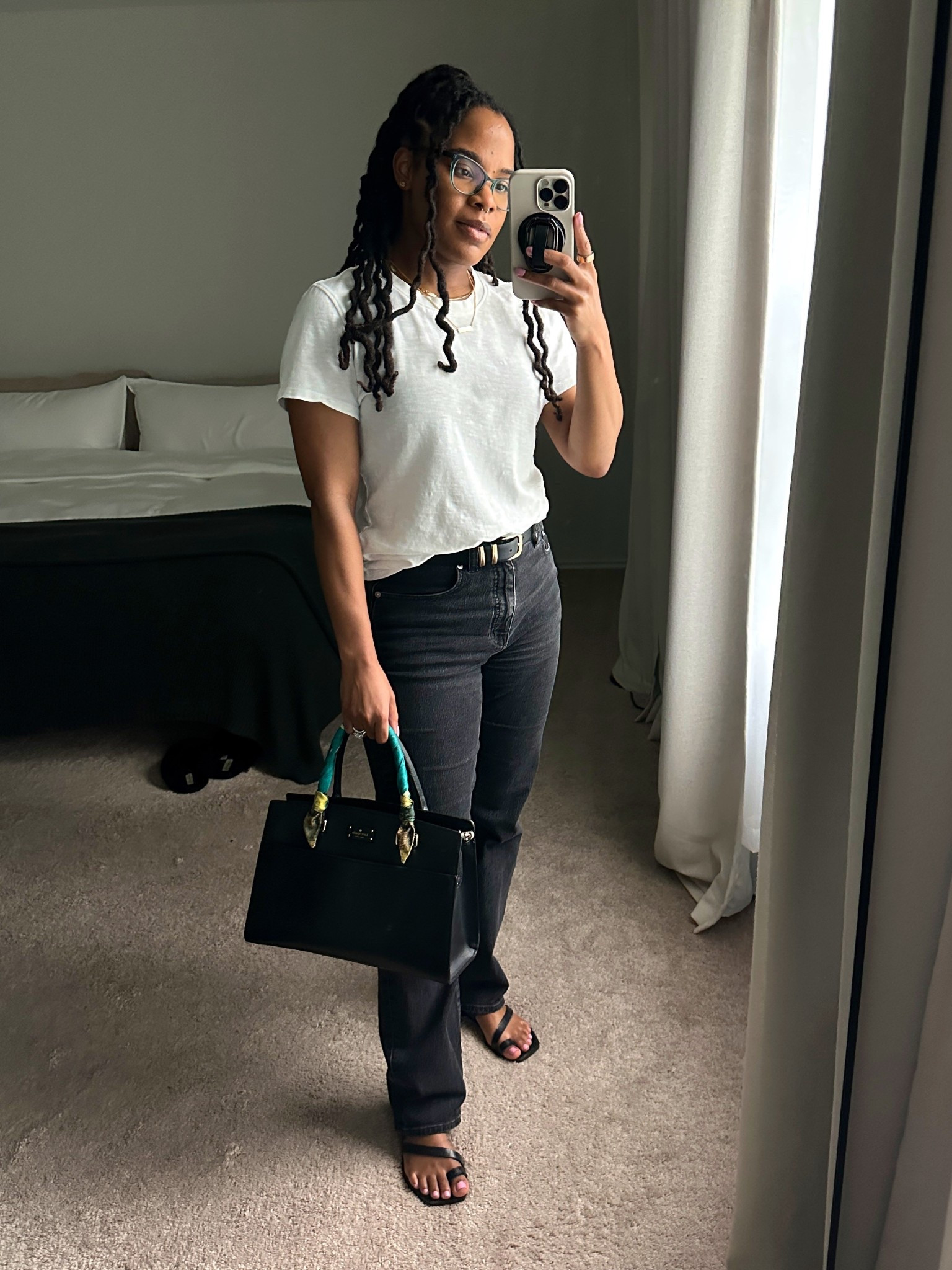 Loving adding skinny scarves to my bags! 
It’s adds some approachable color and print to an otherwise neutral spring outfit with black jeans.

spring fashion black women • elevated casual outfits • spring fashion • chic outfits • spring outfit • spring outfits aesthetic • spring outfits casual • spring outfits for women • spring shoes • elegant casual outfits • casual classy outfits • casual classy outfit ideas • spring outfit ideas black girl • cute spring outfits • spring outfit ideas black women • spring outfit ideas • spring style trends • neutral spring outfits

#LTKFindsUnder100 #LTKStyleTip #LTKSeasonal