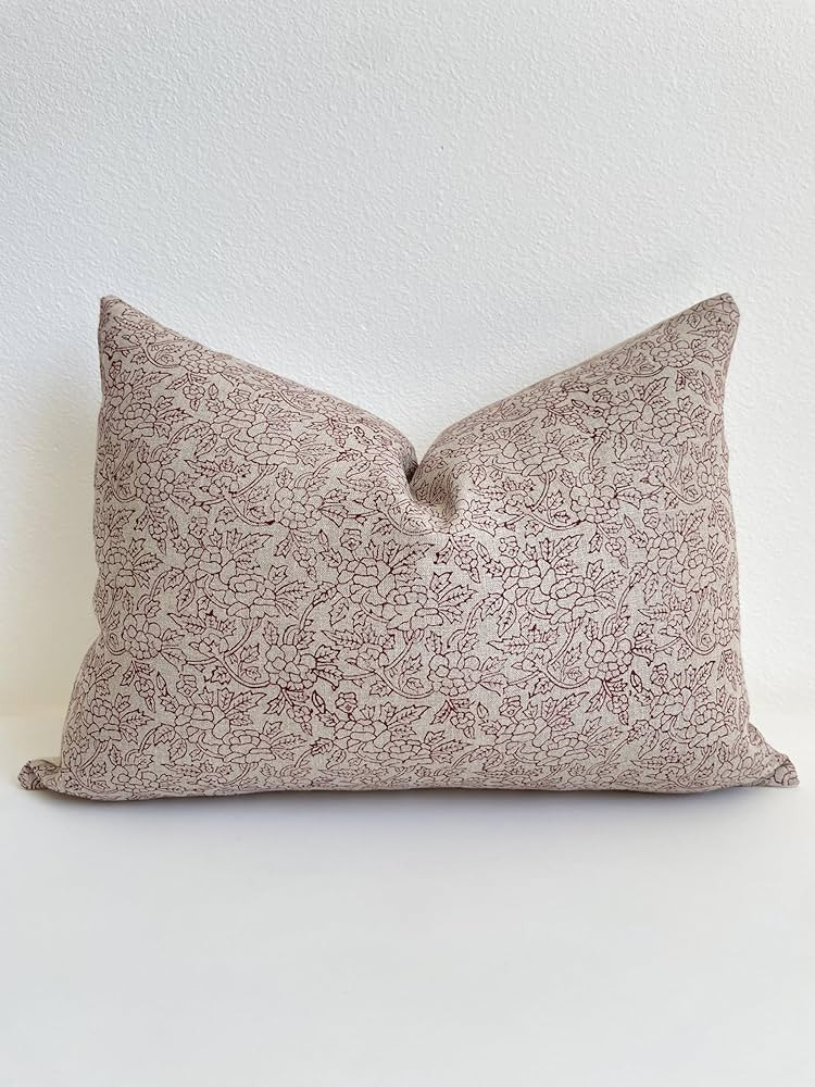 Hand Block Print Pure Linen 14x20 Inch Throw Pillow Cover: Handmade Vintage Cushion Cover (Sunniv... | Amazon (US)