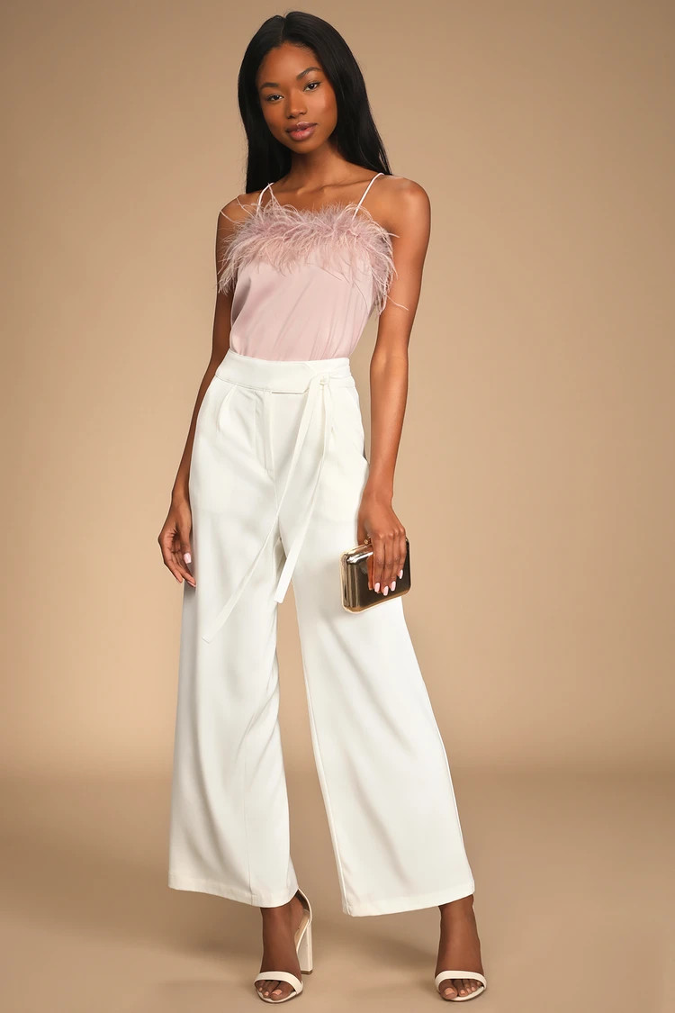 Chic Sophistication Ivory Side-Tie Wide-Leg Trouser Pants | Lulus (US)