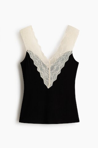 H & M - Lace-Trimmed Top - Black | H&M (US + CA)