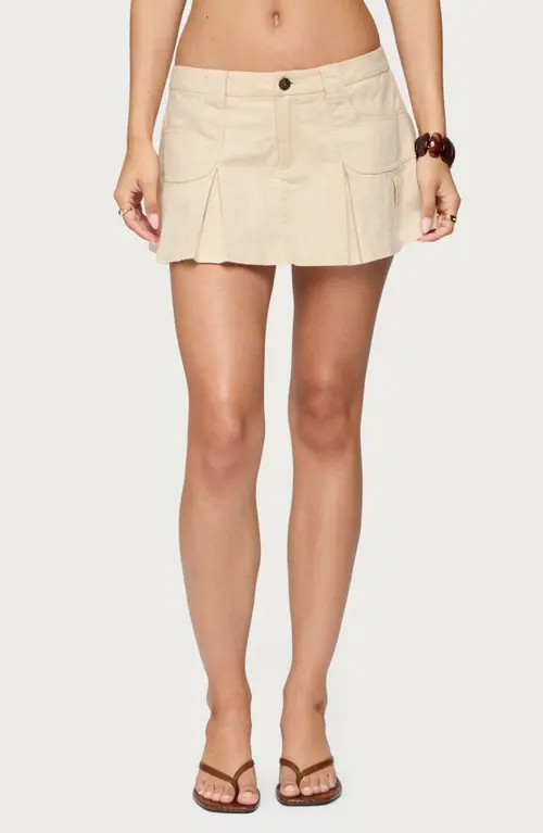 EDIKTED Klay Pleated Linen & Cotton Miniskirt in Beige at Nordstrom, Size Small | Nordstrom