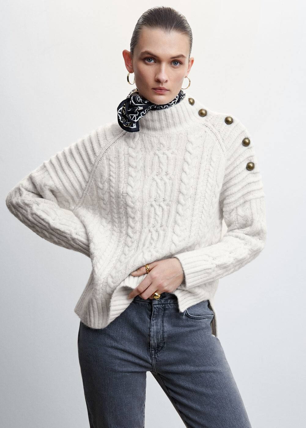 Buttoned knit braided sweater -  Women | Mango USA | MANGO (US)