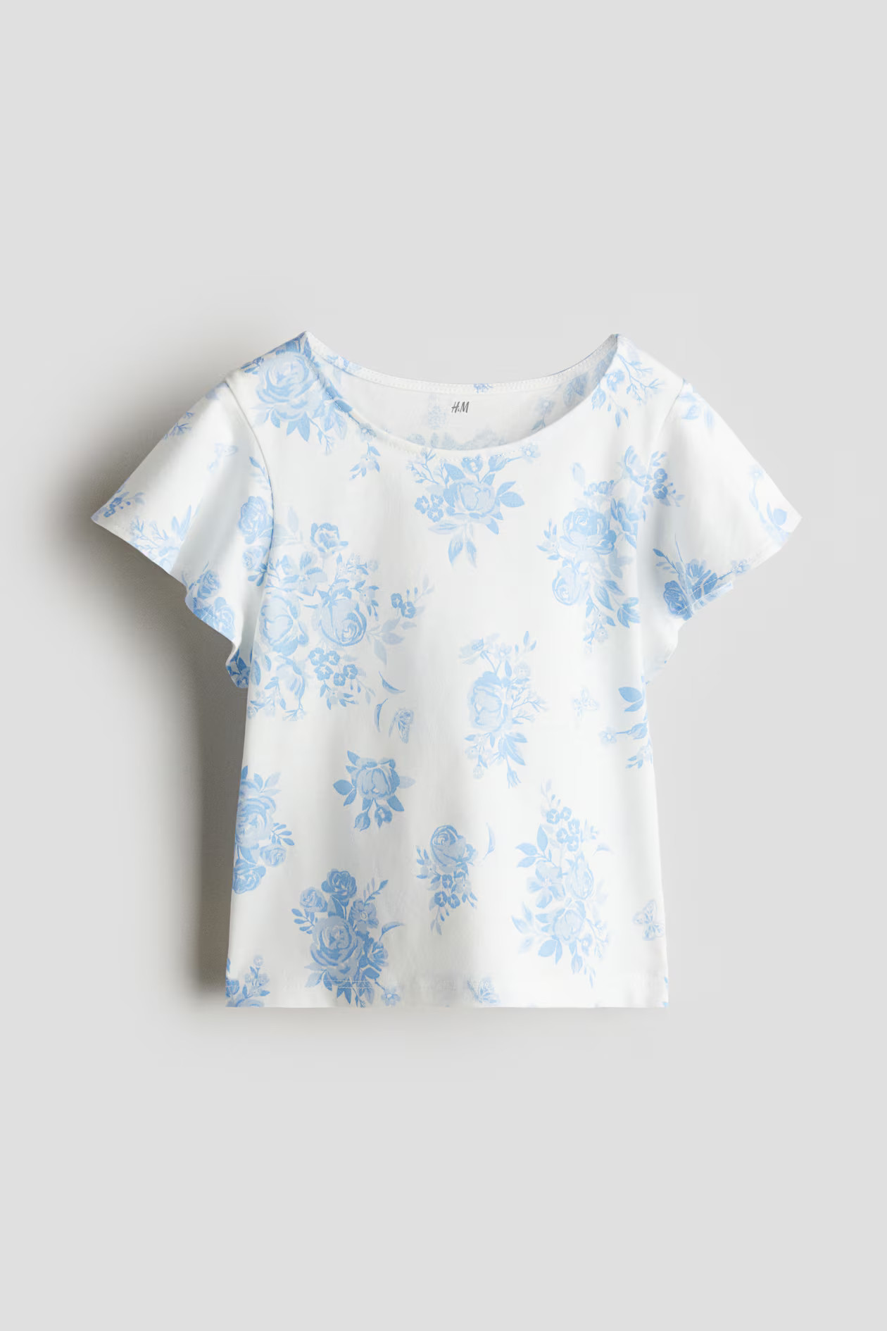 Flutter-Sleeved Cotton Top - White/floral - Kids | H&M US | H&M (US + CA)
