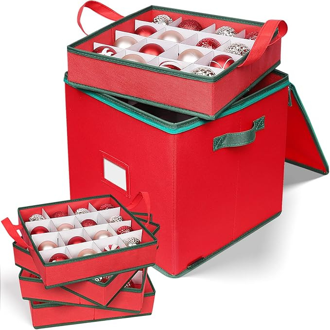 Christmas Ornament Storage Box Holiday Decoration Organizer, Christmas Ball Accessories Holder wi... | Amazon (US)