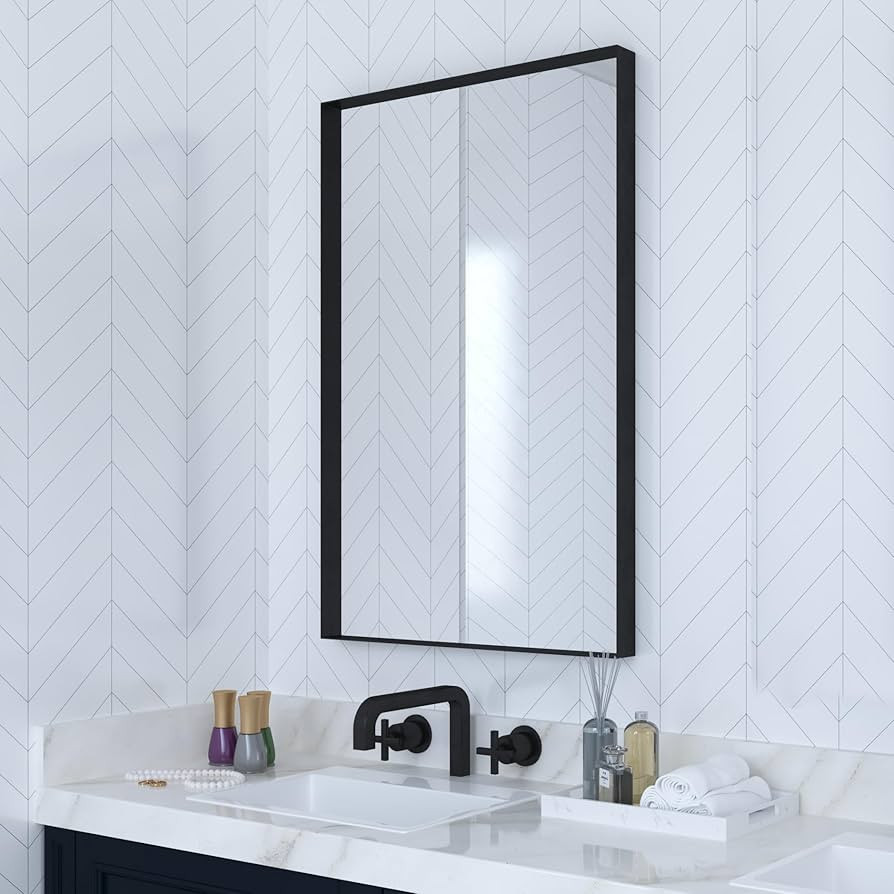 VocalStar Black Metal Framed Bathroom Mirror for Wall, 22 x 30 Inch Square Corner Rectangle Black... | Amazon (US)