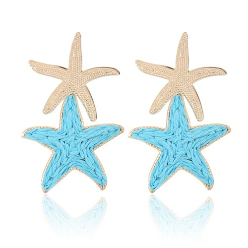 Raffia Starfish Earrings, Raffia Straw Wrapped Starfish Drop Dangle Earrings Summer Tropical Beac... | Amazon (US)