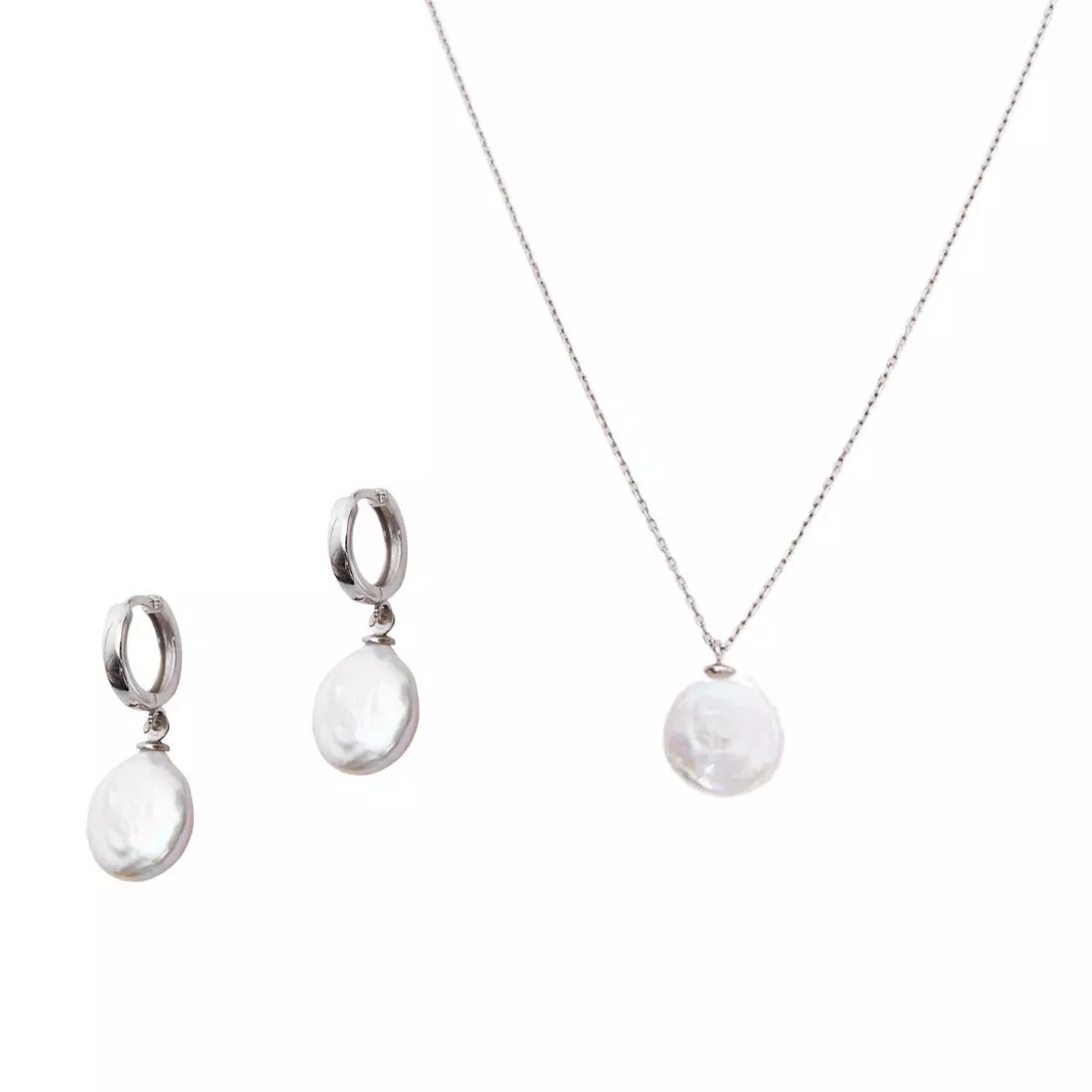 Baroque Flat Pearl Pendant Necklace and Earring Sterling Silver Set | Debenhams UK