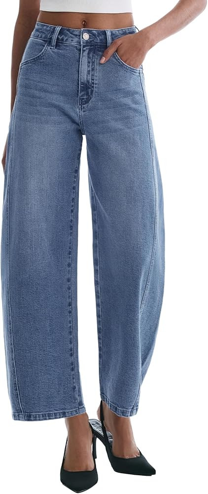Barrel Jeans for Women Baggy High Waisted Wide Leg Jeans Strechy Y2K Comfort Ankle Denim Pants | Amazon (US)