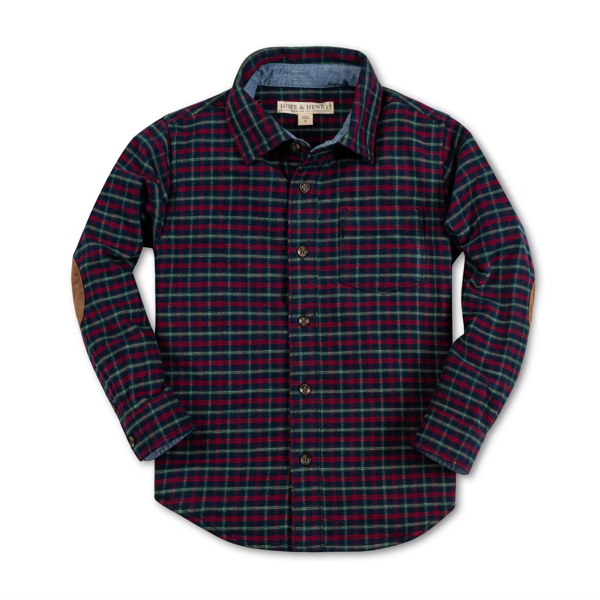 Hope & Henry Boys' Long Sleeve Plaid Flannel Button Down Shirt with Elbow Patches, Kids | Target