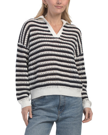 Striped V-neck Sweater for Women | Cotton/Acrylic | Marshalls