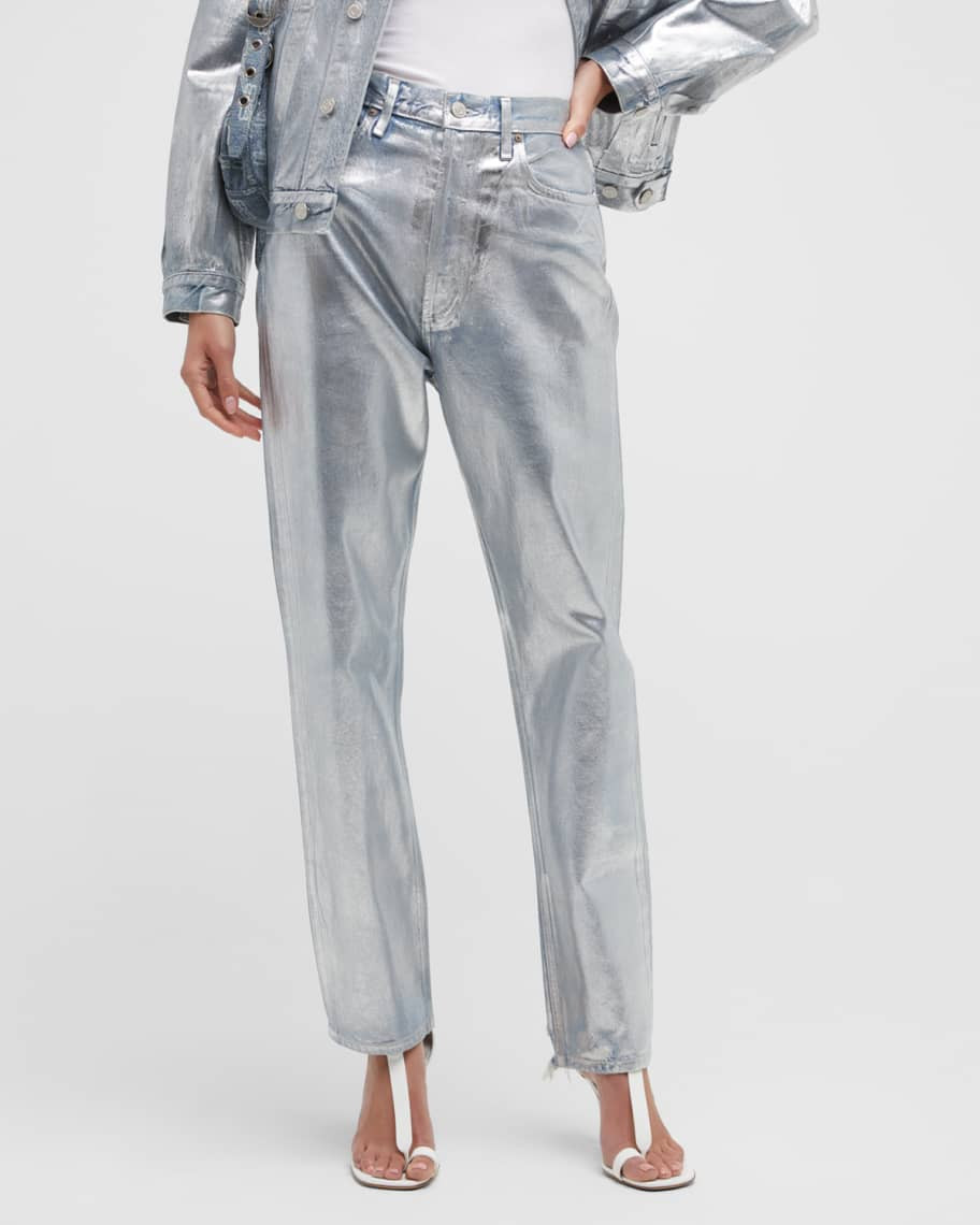 AGOLDE 90s Pinch Waist Easy Straight Metallic Jeans | Neiman Marcus