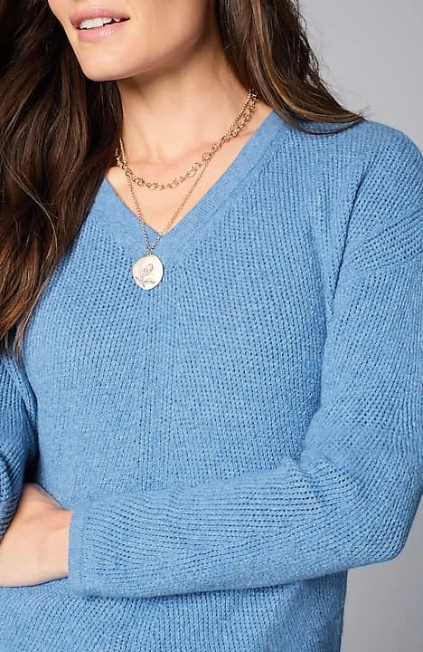 Waffle-Textured V-Neck Pullover | J. Jill