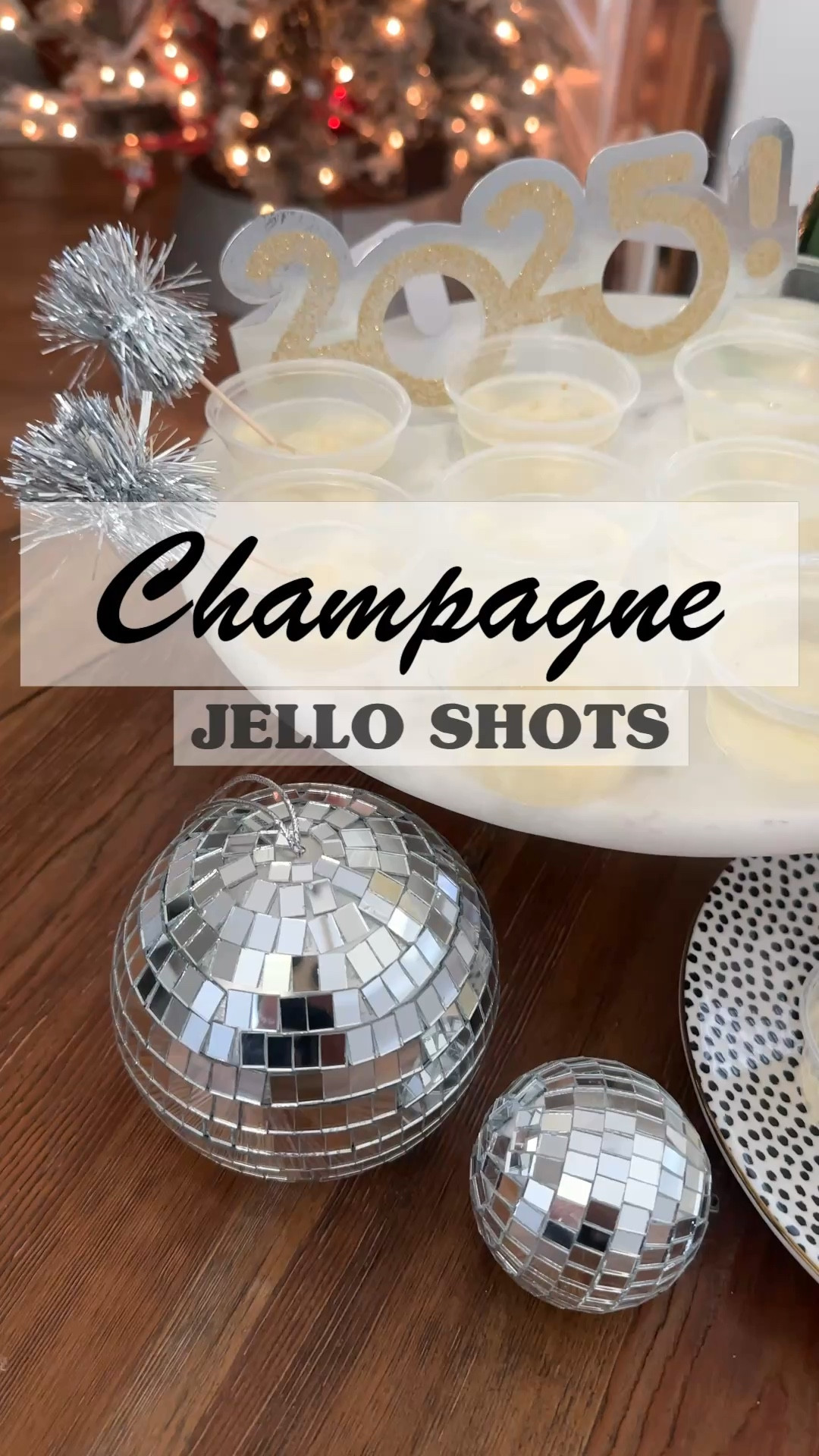 Pairs well with sweat pants...🥂🍾These champagne jello shots are sure to get the party started! 
Ingredients:
1 cup champagne or prosecco
1 tbsp sugar 
1 tbsp lemon juice 
2 tbsp (3 .25 envelopes) of unflavored gelatin
1 cup white grape juice
1/2 cup vodka
Optional: edible spray glitter
Directions:
Place plastic 2 oz cups on a baking sheet for easy transport to and from the fridge
Pour champagne, sugar and lemon juice into a bowl. 
Sprinkle gelatin on top and let sit for a minute  allowing it to "bloom"
Add ingredients to a saucepan over medium heat, and stir until gelatin is dissolved.
Remove from heat and add juice and vodka.  Stir. 
Pour mixture into your cups.
Spray each cup with edible glitter.
Move to the fridge for 2-3 hours to let them set!
Cheers to 2026 friends!!🥂🍾🪩
.
.

#LTKParties 

#LTKHome #LTKHoliday