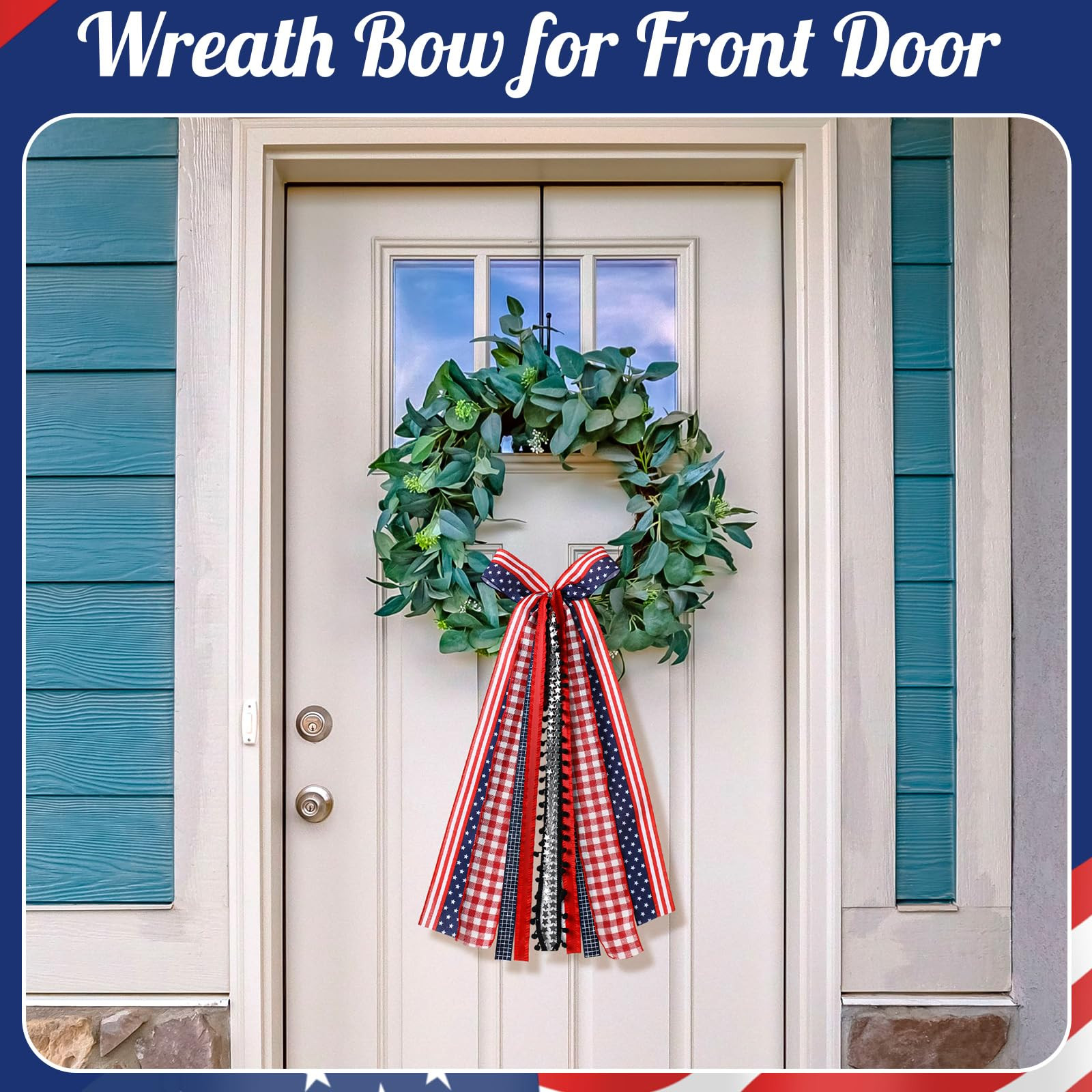 Riceshoot Large 4th of July Wreaths for Front Door Patriotic Ribbon Bow Wreath Satin Sash 250th Anniversary Decor Red White and Blue Bows Clip Patriotic Wreaths for Independence Day Indoor Outdoor | Amazon (US)