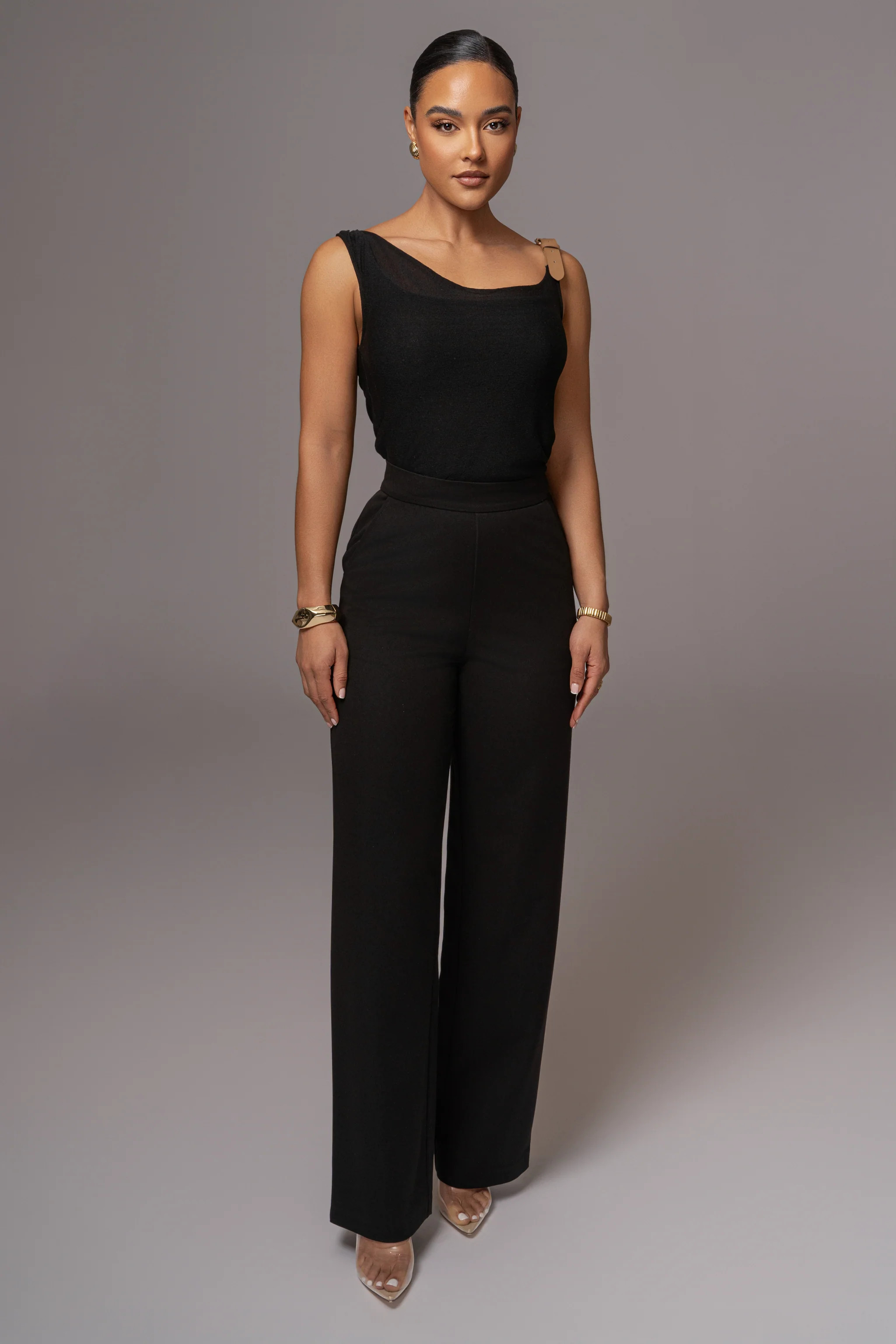 Black Status Belted Pants | JLUXLABEL