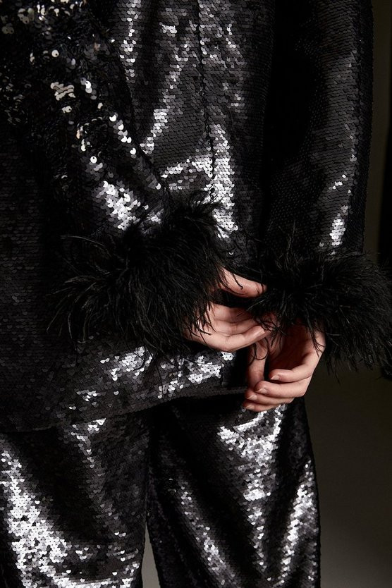 Tall Feather & Sequin Tailored Single Breasted Jacket | Karen Millen US