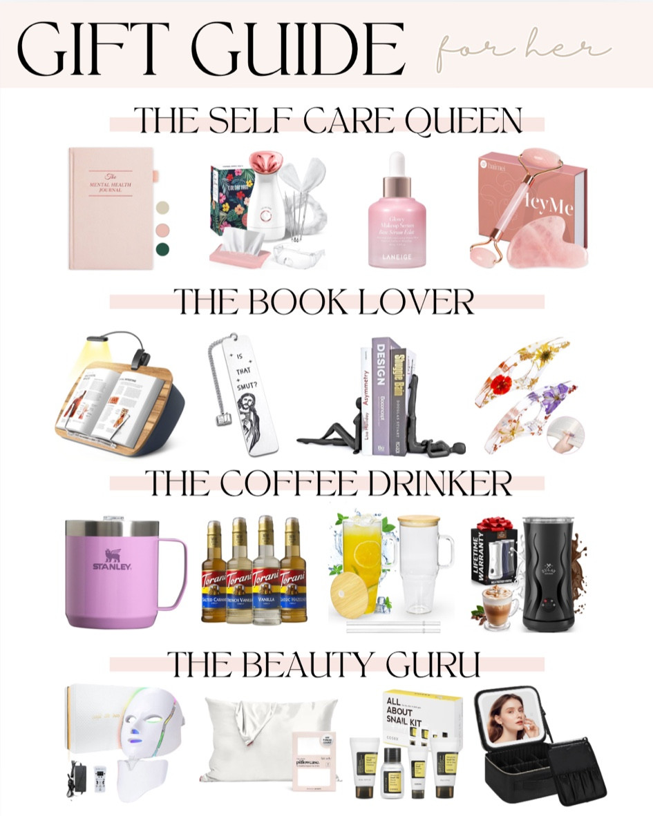 The ultimate gift guide for self care, book lover, coffee lover and the beauty lover! Follow along for more gift guides on the trending items this year.

Holiday gift, guide, beauty, gift, guide, makeup, lover, gifts, beauty, lover, gifts, skincare, lover, gifts, book, lover, gifts, self-care, gifts, silk, pillowcase, red light therapy, mask, LED make up case, electric milk, froth with heat, glass, Tumblr, with handle, Stanley, coffee mug, bookends, skincare, serum, glow serum, facial steamer, self-care, journal, mindset, journal, book light, bookmark, bed, book table, Black Friday deals, gifts for her, gifts for teens, gifts for Mom

#LTKGiftGuide #LTKHoliday #LTKFindsUnder100