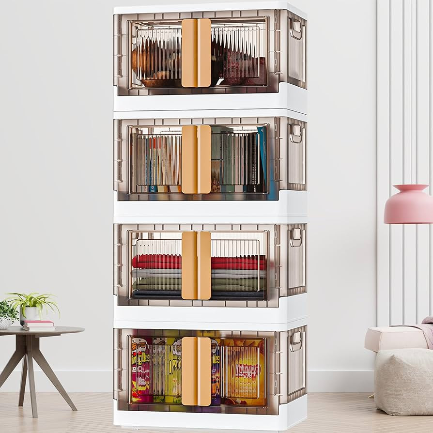 Foldable Storage Boxes with Doors - 4 Pack, 8.4 Gal Capacity - Closet Organizer, Folding Cabinet ... | Amazon (US)