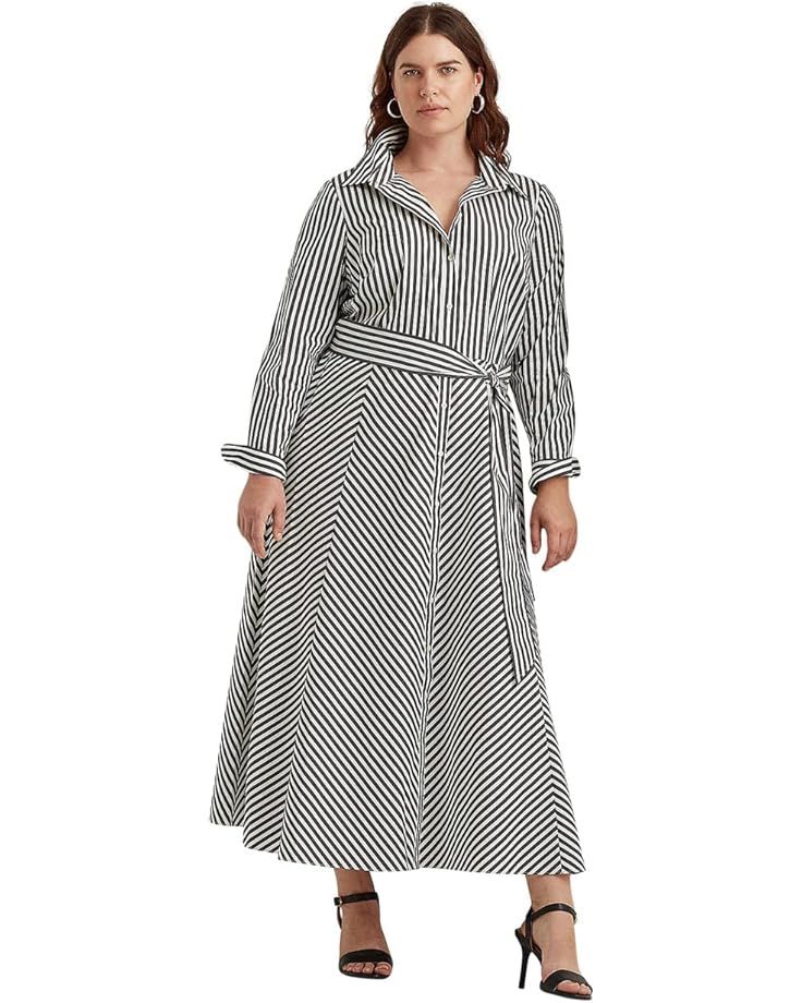 LAUREN Ralph Lauren Plus Size Striped Maxi Shirtdress | Zappos