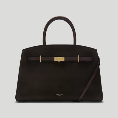 DeMellier The Midi Hudson in Dark Chocolate Suede Leather Crossbody bag | DeMellier