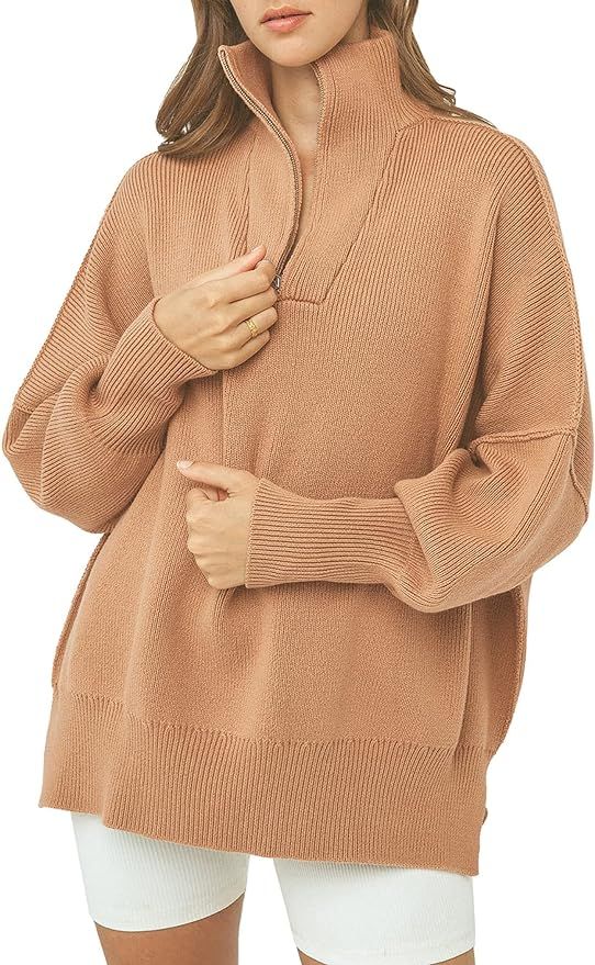 PRETTYGARDEN Women's 2023 Fall Oversized Sweaters Long Sleeve Casual 1/4 Zip Up Pullover Winter T... | Amazon (US)