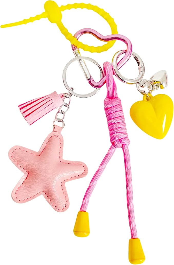Hand-Woven Nylon Rope Key Chain, Pink Star Bag Charm, Keychain for Women, Aesthetic Keychain, Bag... | Amazon (US)