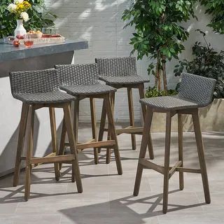 La Brea Outdoor Acacia Wood and Wicker Barstools (Set of 4) by Christopher Knight Home | Bed Bath & Beyond