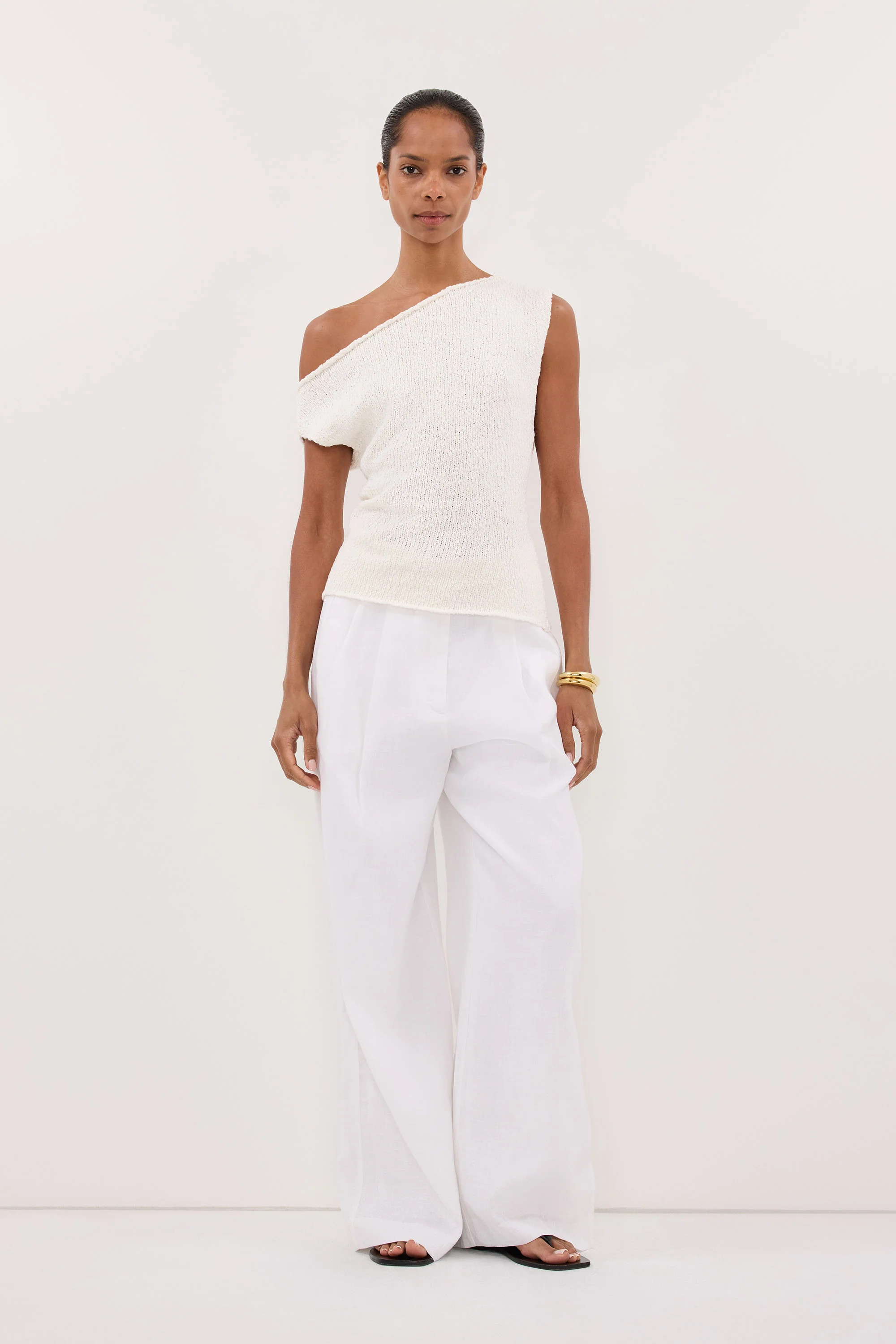 DINA WHITE COTTON ASYM KNIT TOP | DISSH
