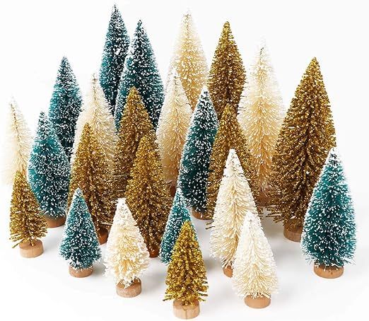 Amazon.com: AerWo 24PCS Artificial Mini Christmas Trees, Upgrade Sisal Trees with Wood Base Bottl... | Amazon (US)