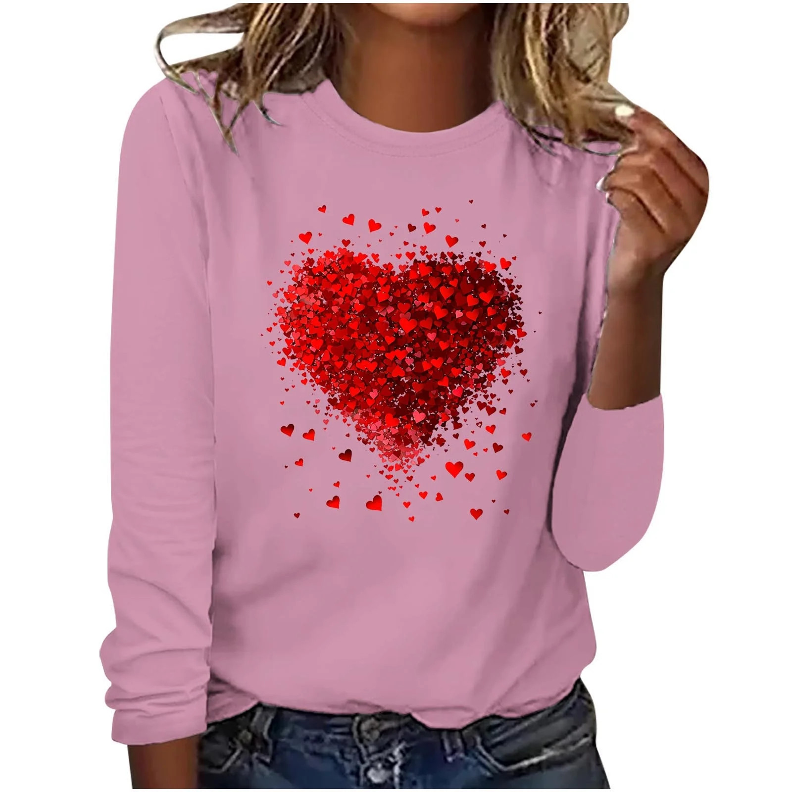 Aofany Women Valentine's Day Pullover Sweatshirts Heart Print Sweater Tops Long Sleeve Crewneck S... | Walmart (US)