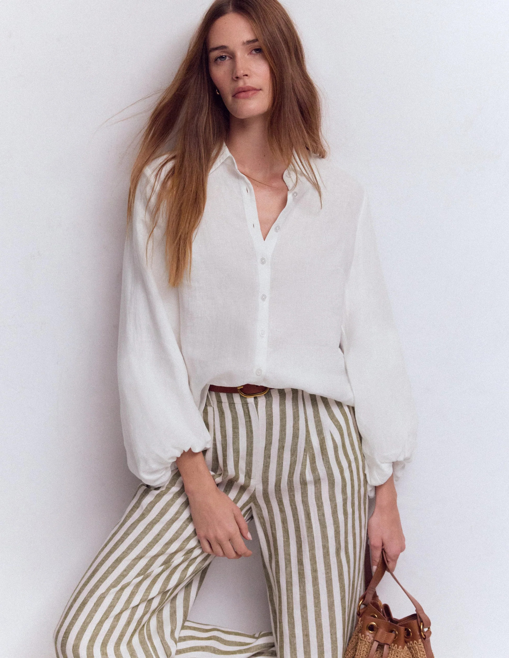 Puff Sleeve Linen Shirt-White | Boden UK