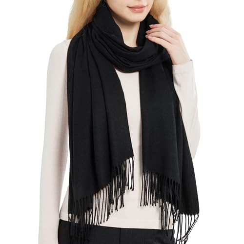 Ciormis Pashmina Wraps, Black Ladies Evening Party Pashmina Shawls and Scarfs for Fall Winter(Black) | Amazon (US)