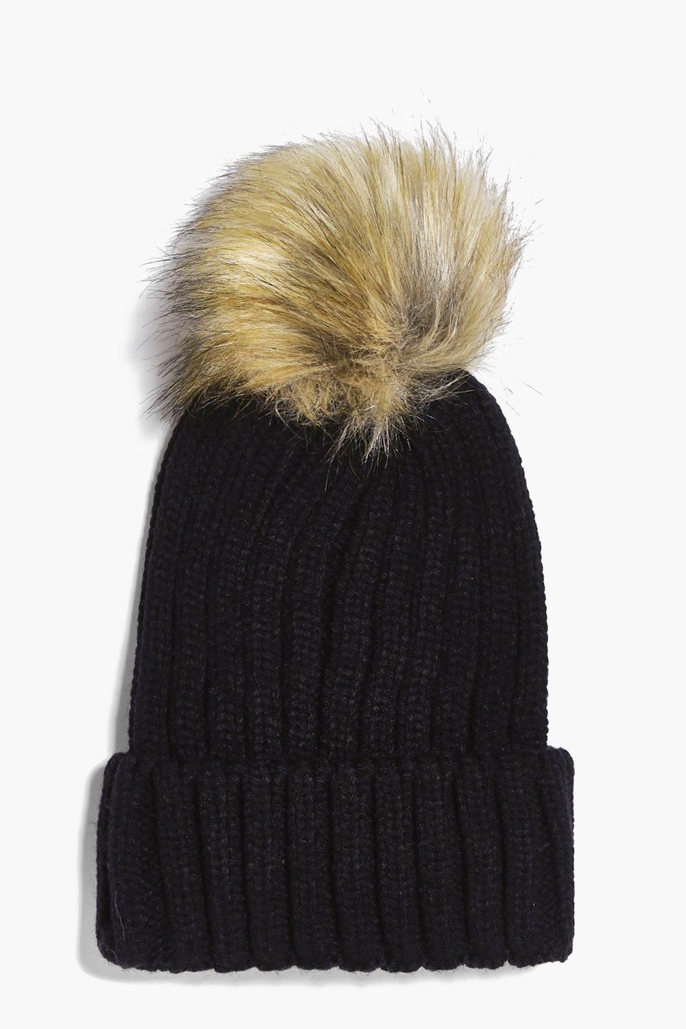 Sofia Detachable Faux Fur Pom Beanie Hat | Boohoo.com (US & CA)