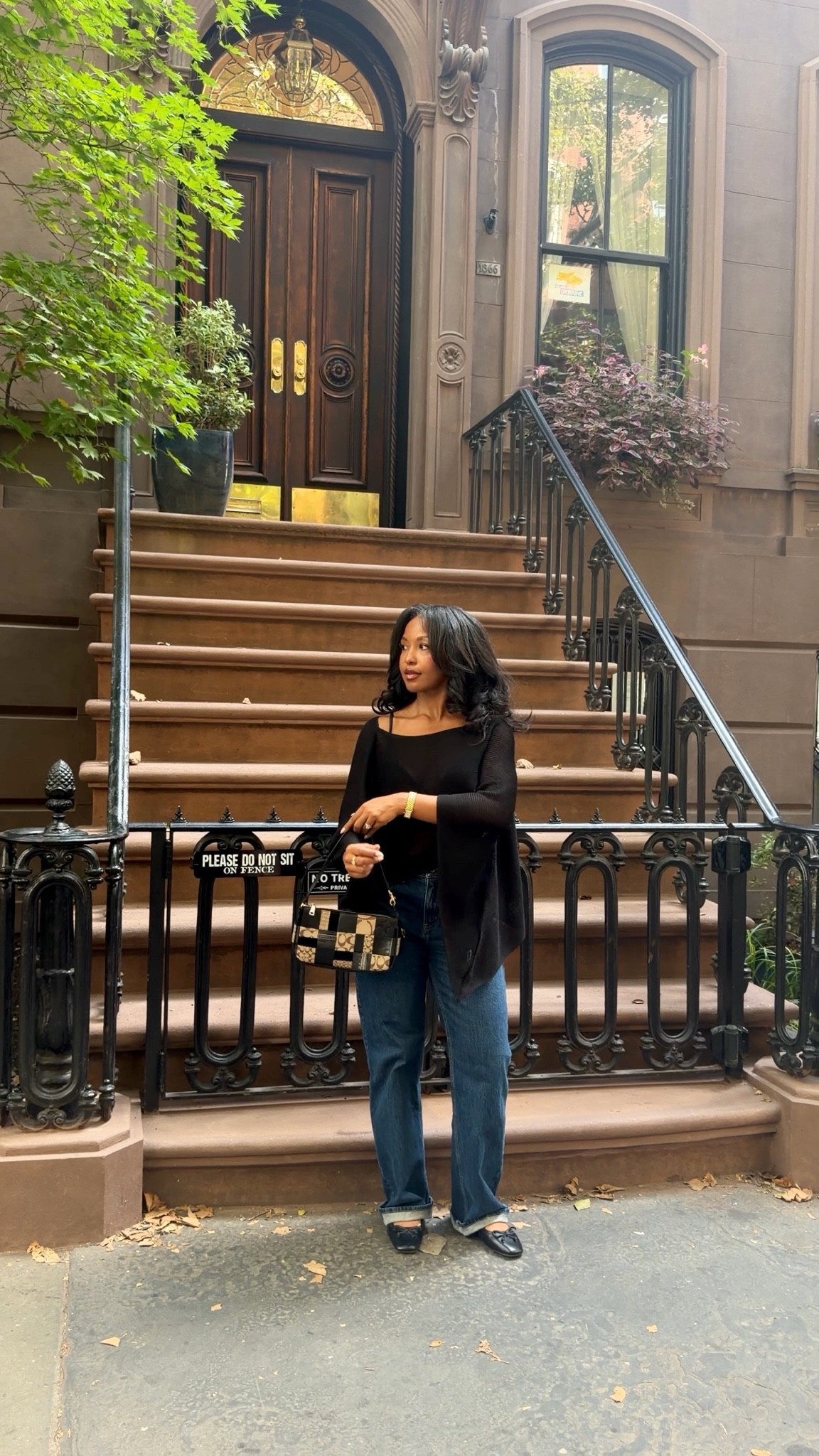 The cutest black poncho top from Showpo and patchwork bag from @coach 🖤 Also loving my dark wash @abercrombie jeans and black ballet flats

#LTKootd #LTKgrwm