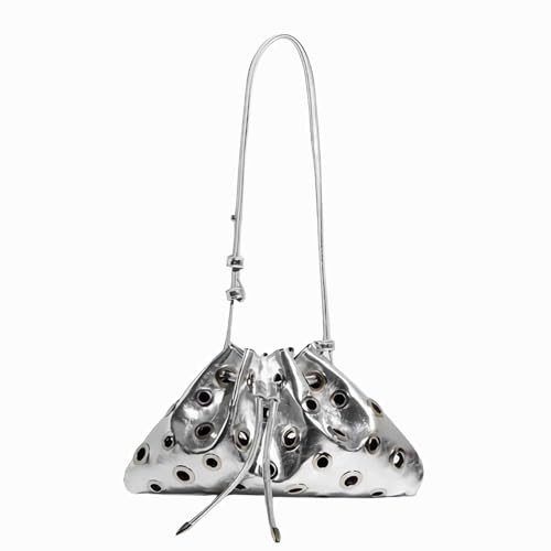silver y2k purse for women, cool sparkly bucket purse, cute aesthetic fashion bag, small silver clutch bag | Amazon (US)