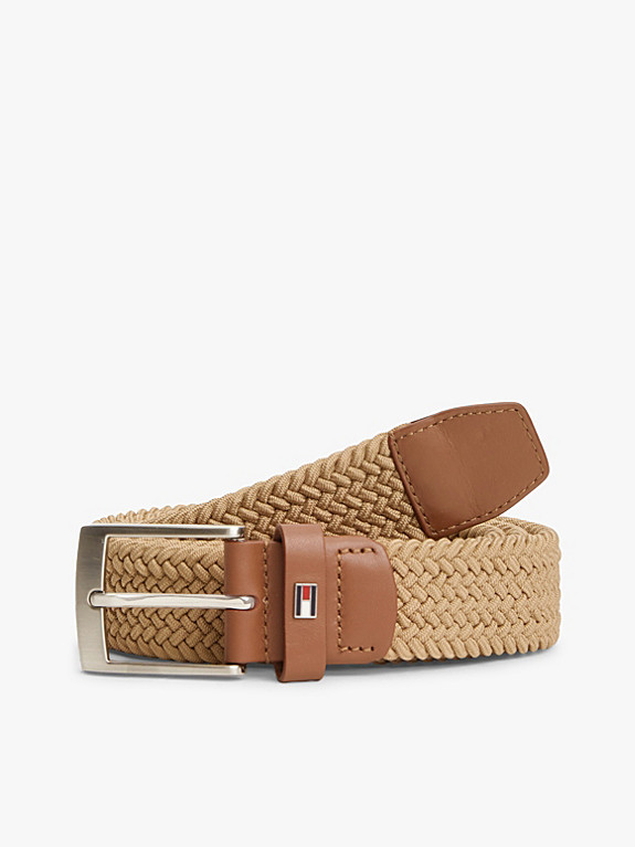 Square Buckle Elastic Webbing Belt | Beige | Tommy Hilfiger | Tommy Hilfiger UK