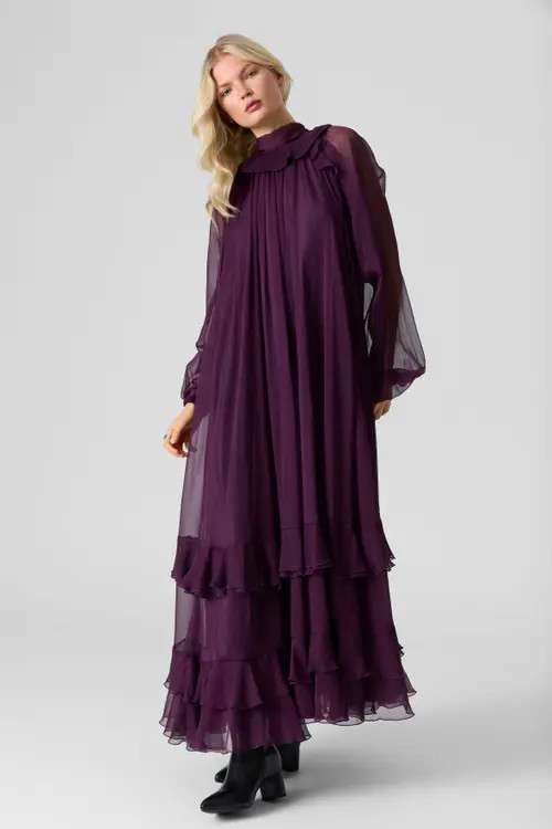Le Fafo Silk Chiffon Maxi Dress in Plum Noir at Nordstrom, Size Medium | Nordstrom
