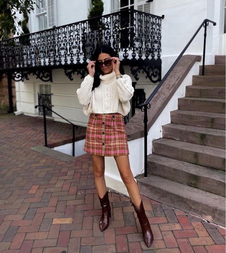 Thanksgiving outfit— cropped turtle neck sweater and plaid skirt with brown croc bootie heels 

#LTKstyletip #LTKshoecrush #LTKSeasonal
