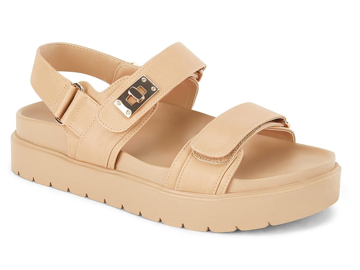 Coutgo Womens Platform Sandals Comfortable Flat Sandals Double Strap Footbed Summer Beach Sandals | Amazon (US)