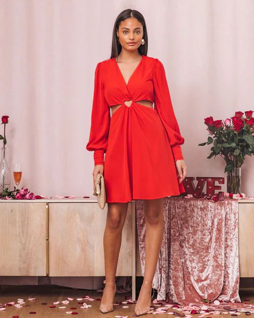 Hidden Love Cutout Heart Mini Dress - Red | VICI Collection